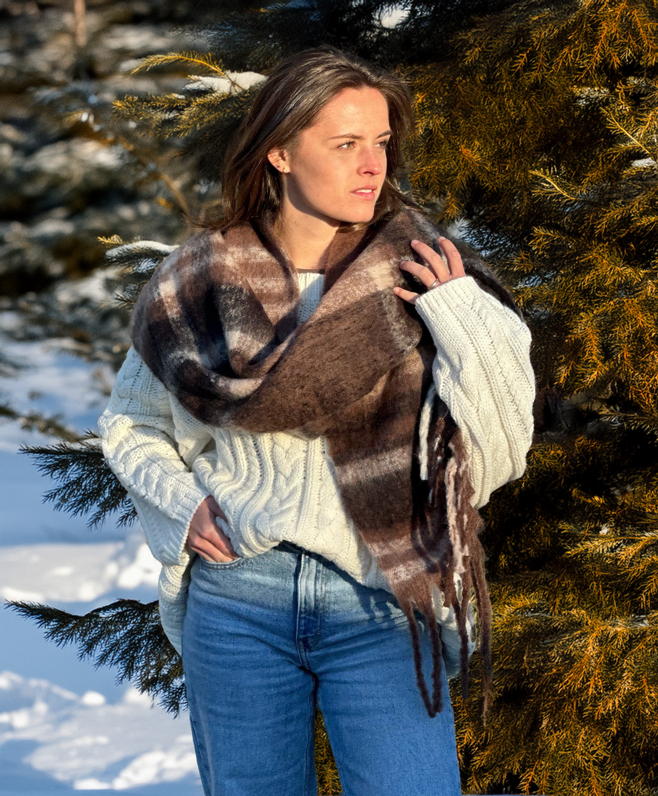 Manzini Fluffy Glen Check Scarf