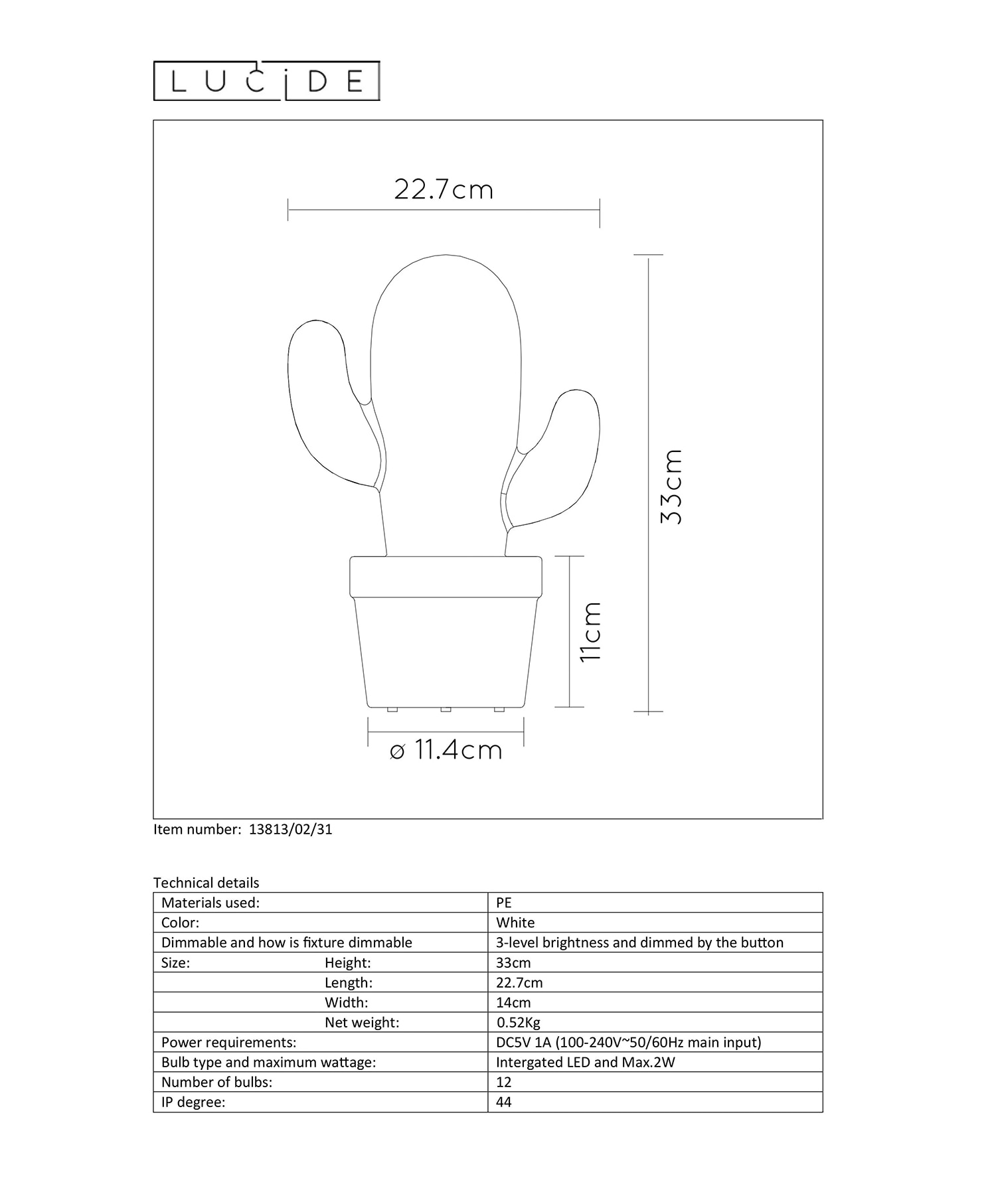 Lucide Cactus Bordlampe